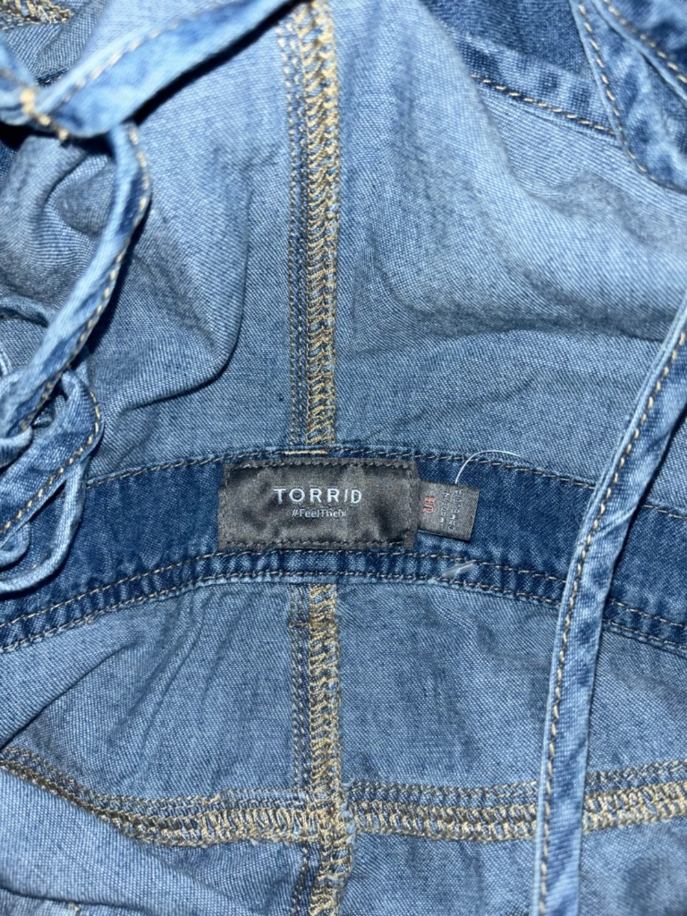 torrid Denim Button-Front Overalls Shorts - Light Blue - Picture 2 of 5